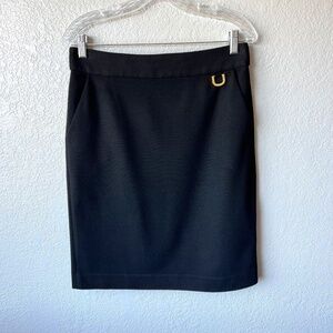 Tory Burch gold logo black pencil skirt with pockets